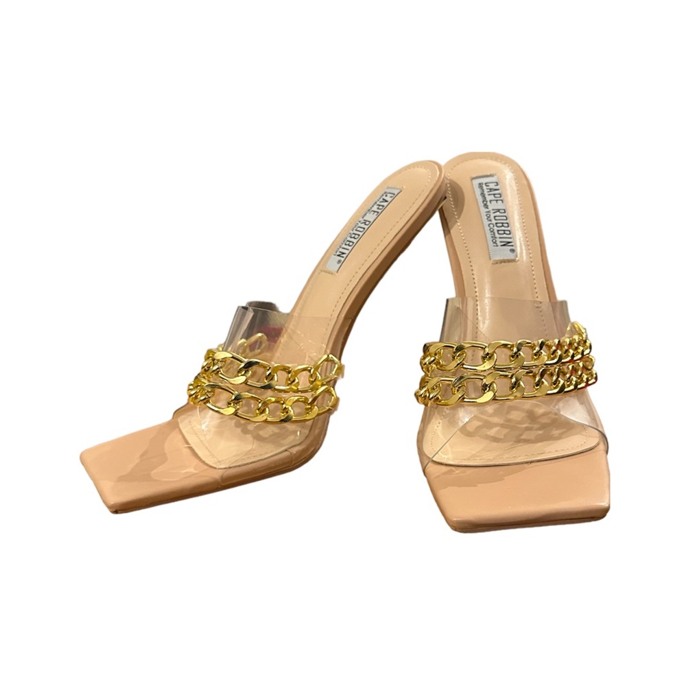 Forever 21 clear strap stiletto with gold accent